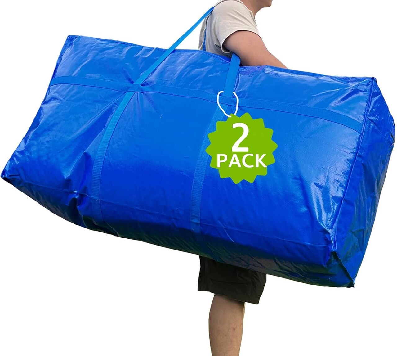 66 Gallon Extra Large Storage Bags, Huge Moving Bags Heavy Duty with Zipper and Stronger Handles, Big Foldable Duffle Bag for Travel, Storage Totes Moving Boxes for College, Christmas Tree,Blue,2 Pack